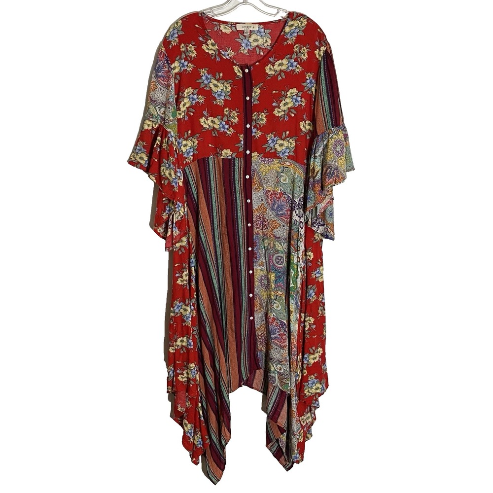 Umgee Dress Womens XL Multicolor Floral Striped Paisley Modest Pentecostal Boho